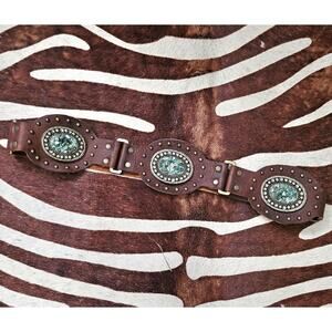 Vintage LEATHEROCK Rhinestone Studs Turqouise Stones Western Cowgirl Hip Belt